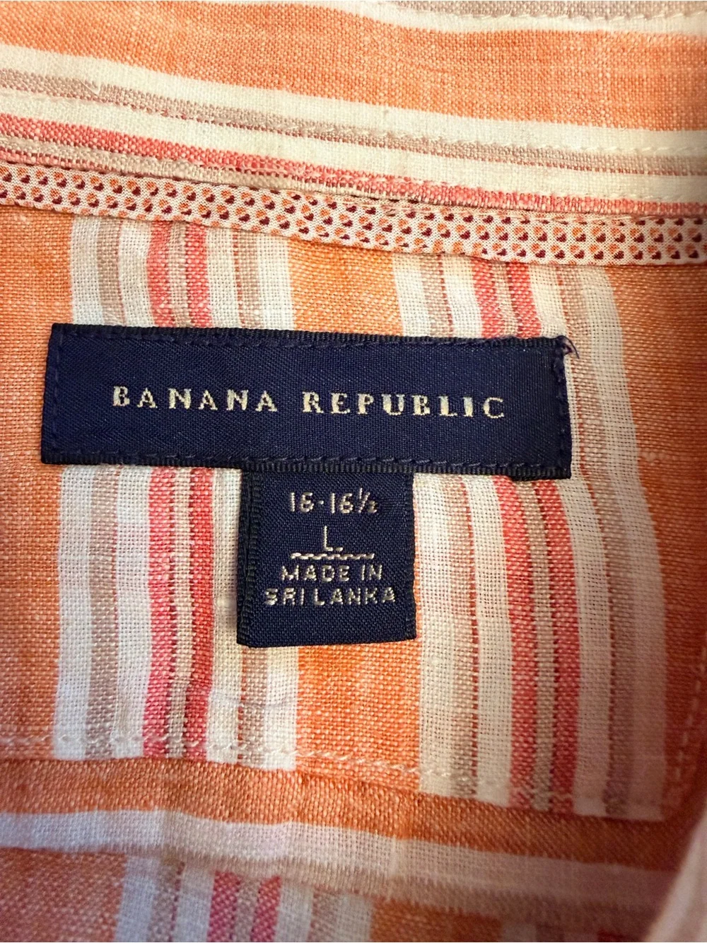 Banana Republic‎ 100% Linen Flax Men's Size Large 16-16.5 Orange White Stripe